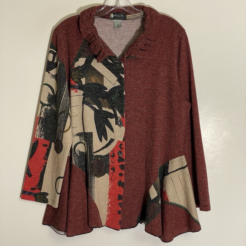 Damee Jacket Womens Medium Multicolor Abstract Classic Art To Wear Boho Chic M